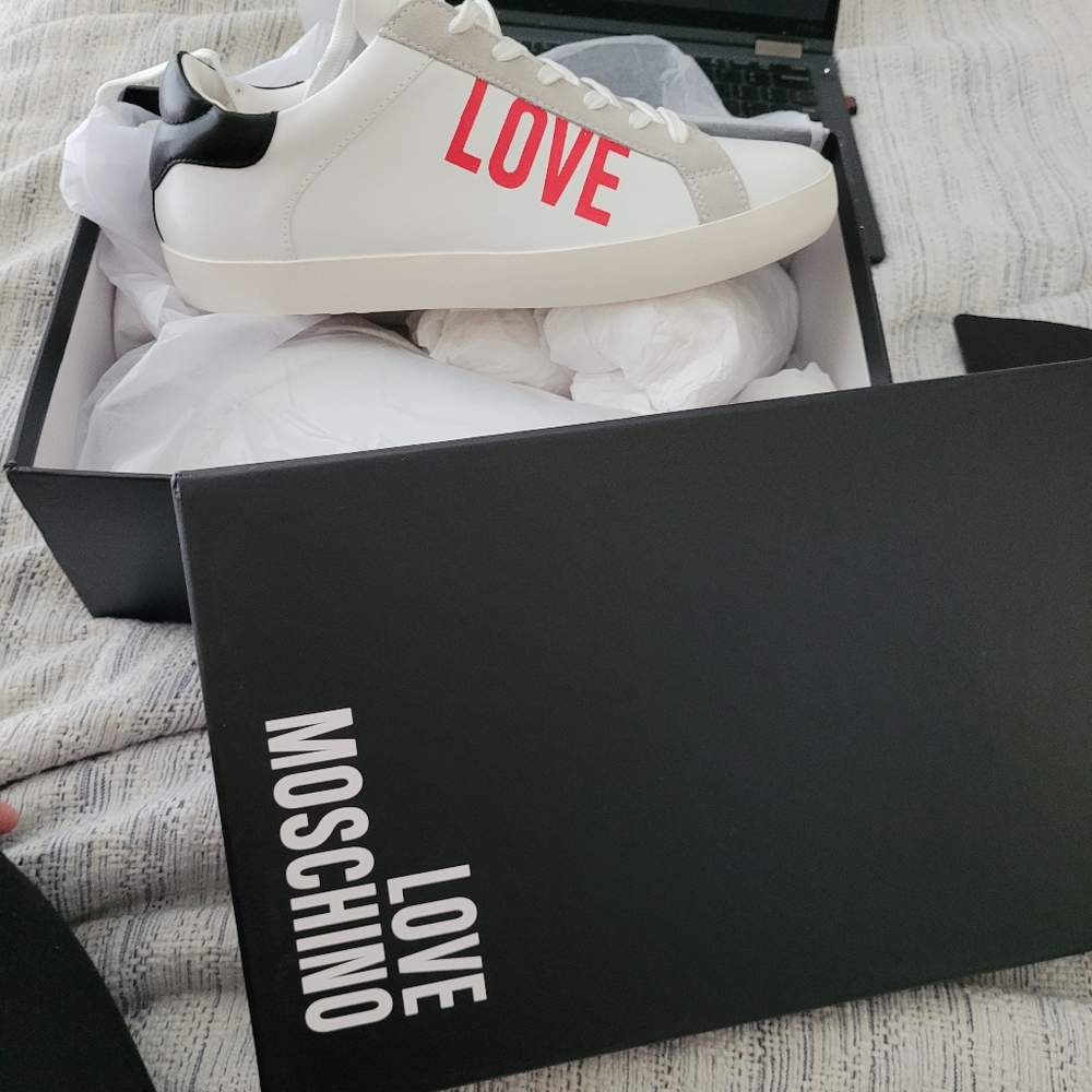 Love Moschino Free Love logo sneakers in white